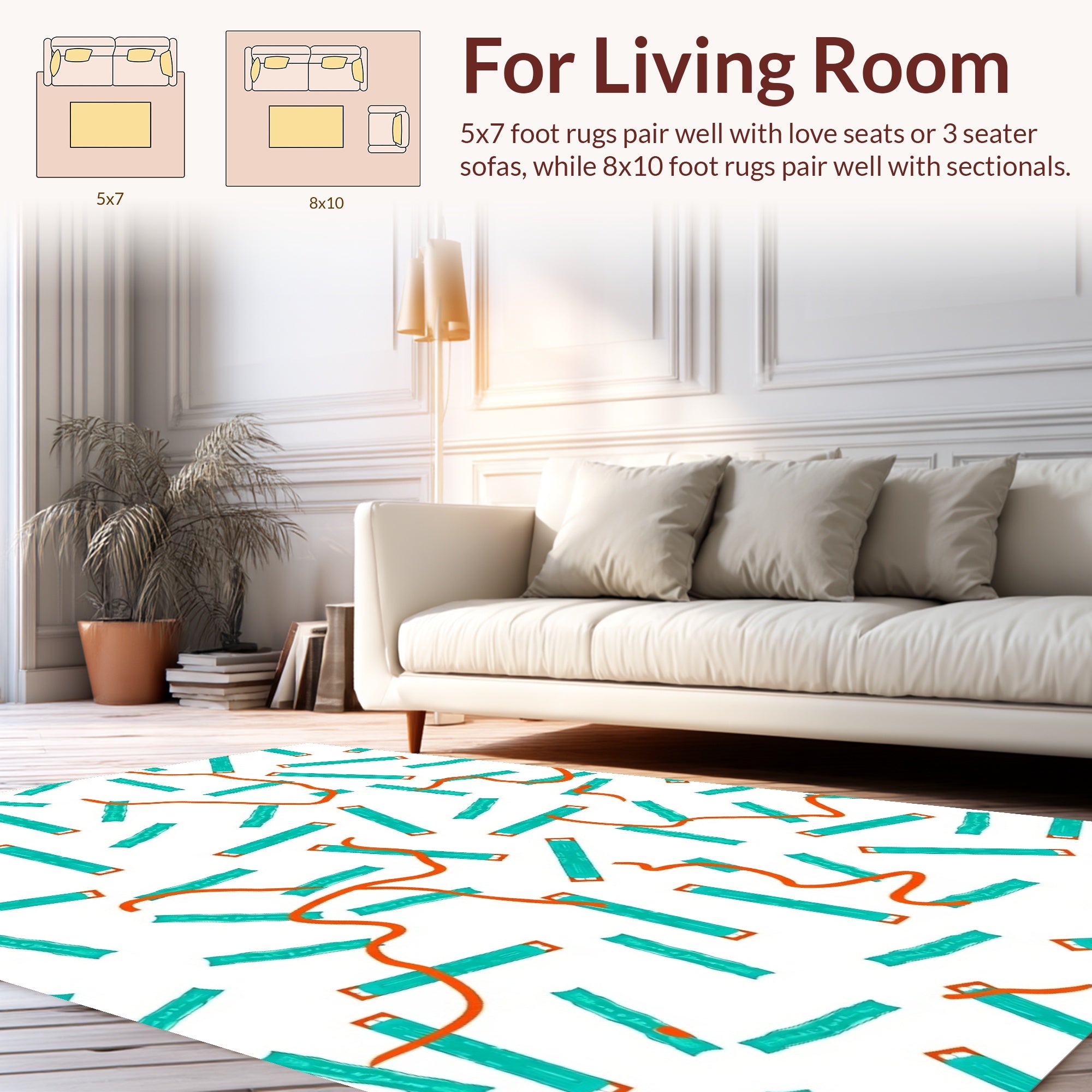 Abstract Teal Orange Stick Pattern Rug