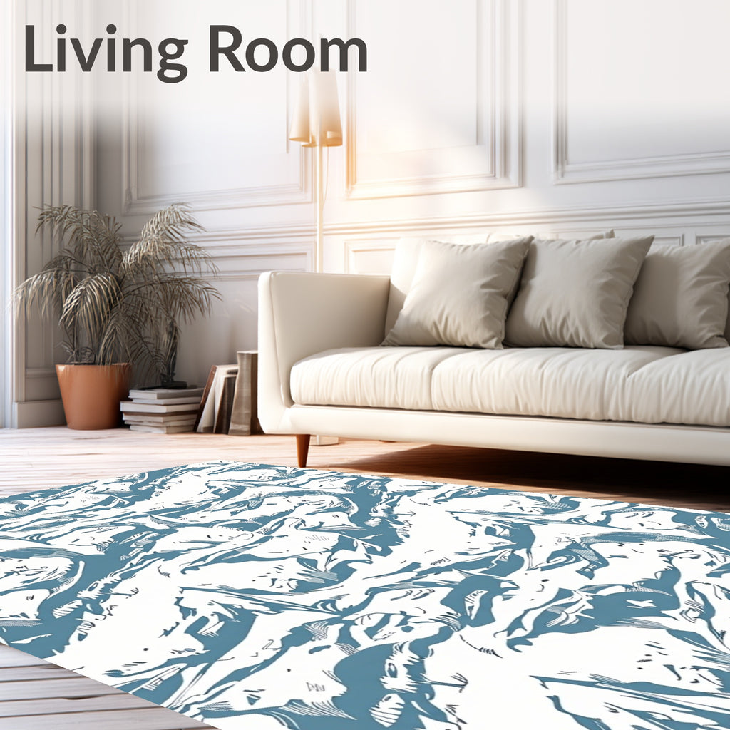 Dynamic Abstract Blue White Pattern Rug