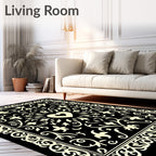 Elegant Black Ivory Heart Border Rug