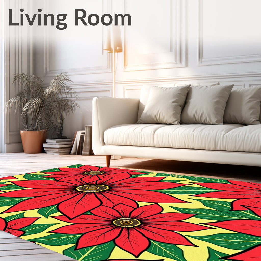 Bold Red Floral Pattern Rug