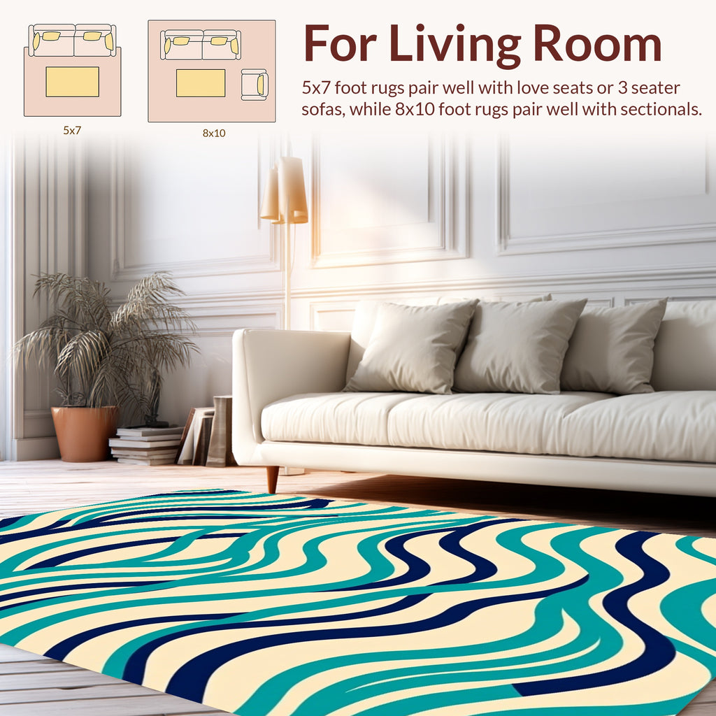 Blue Green Wave Pattern Rug