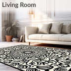 Intricate Mandala Floral Black White Pattern Rug