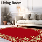 Ornate Golden Floral Red Border Rug