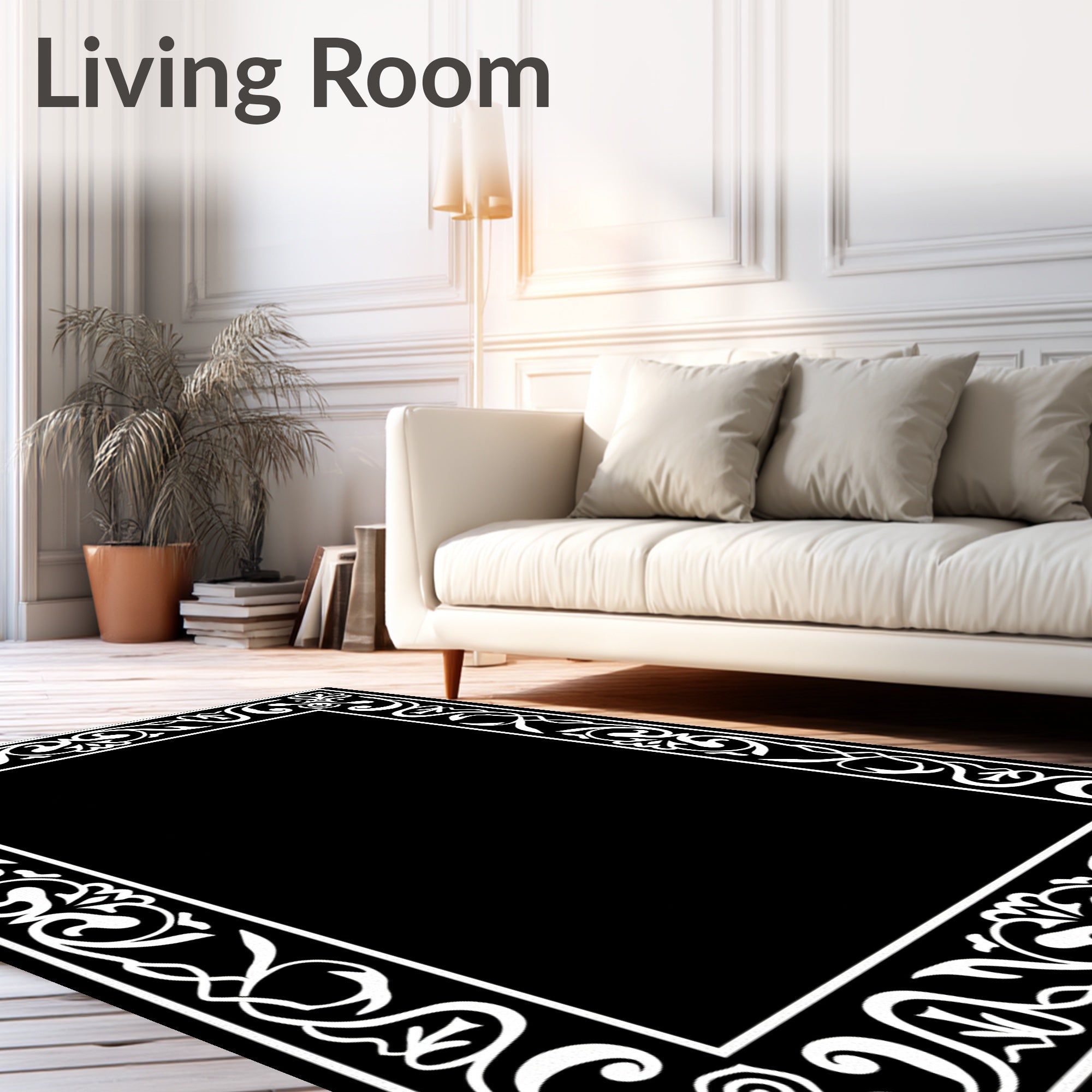 Classic Floral Scrollwork Frame Design Rug