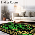 Ornate Green Gold Floral Motif Rug