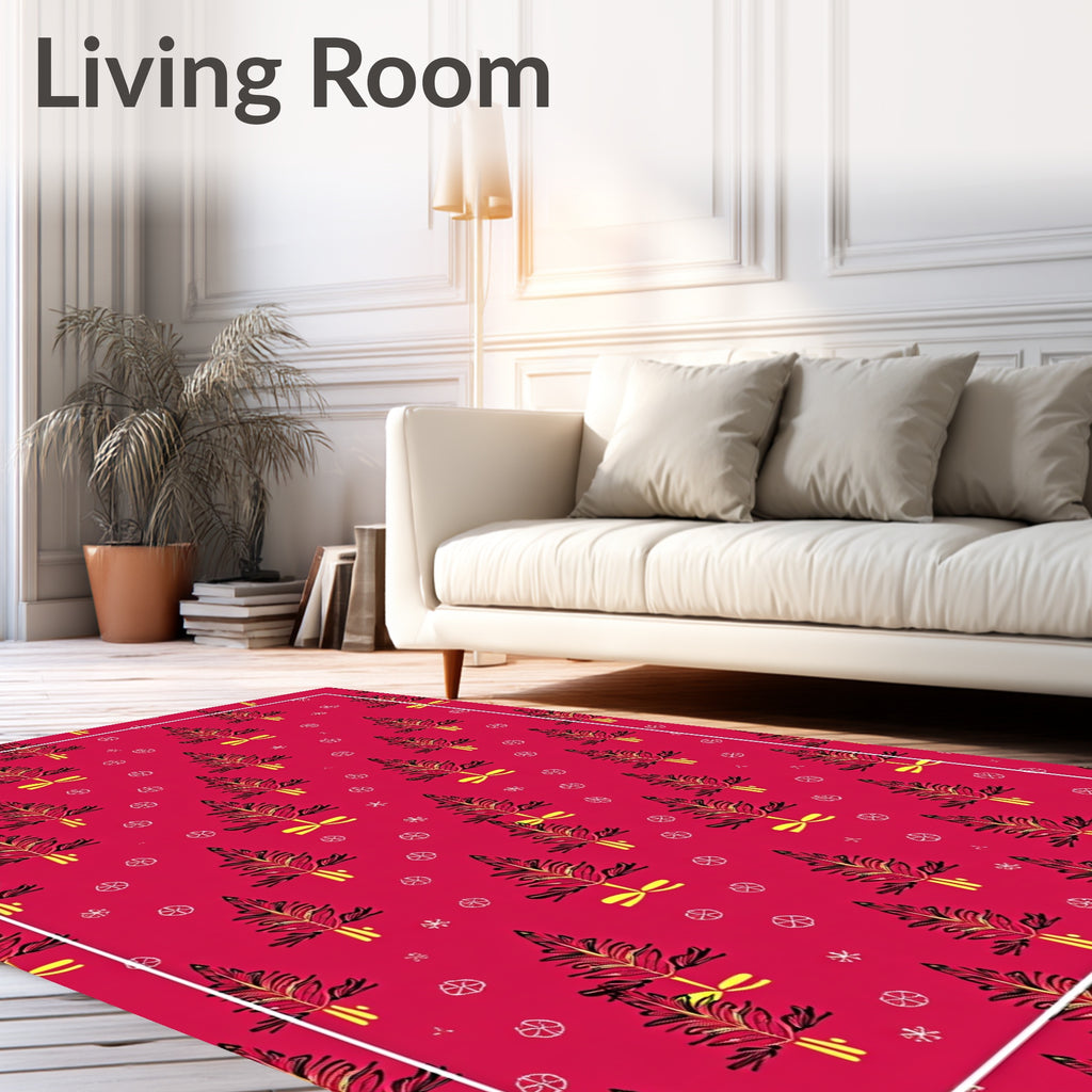 Red Festive Tree Snowflake Pattern Rug
