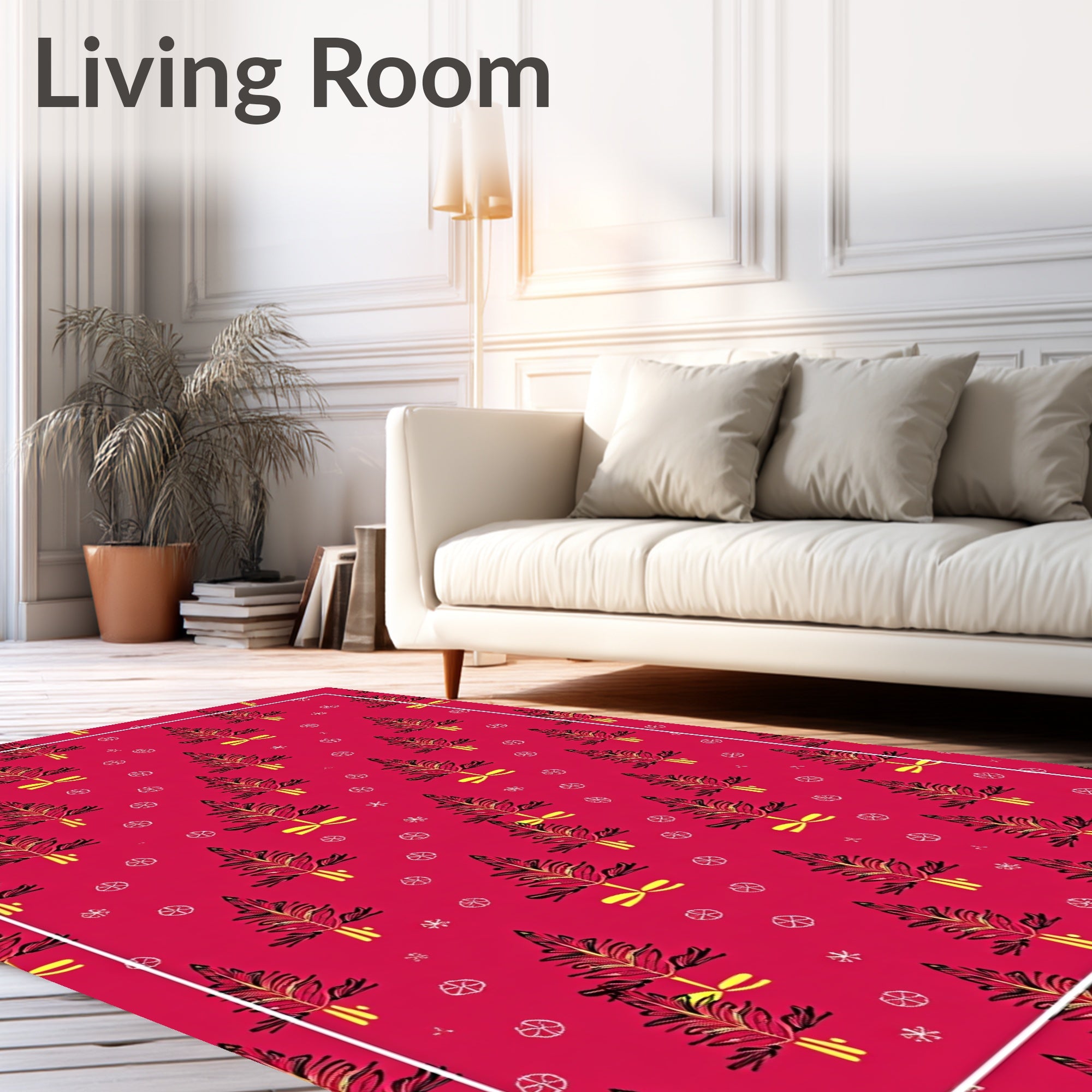Red Festive Tree Snowflake Pattern Rug