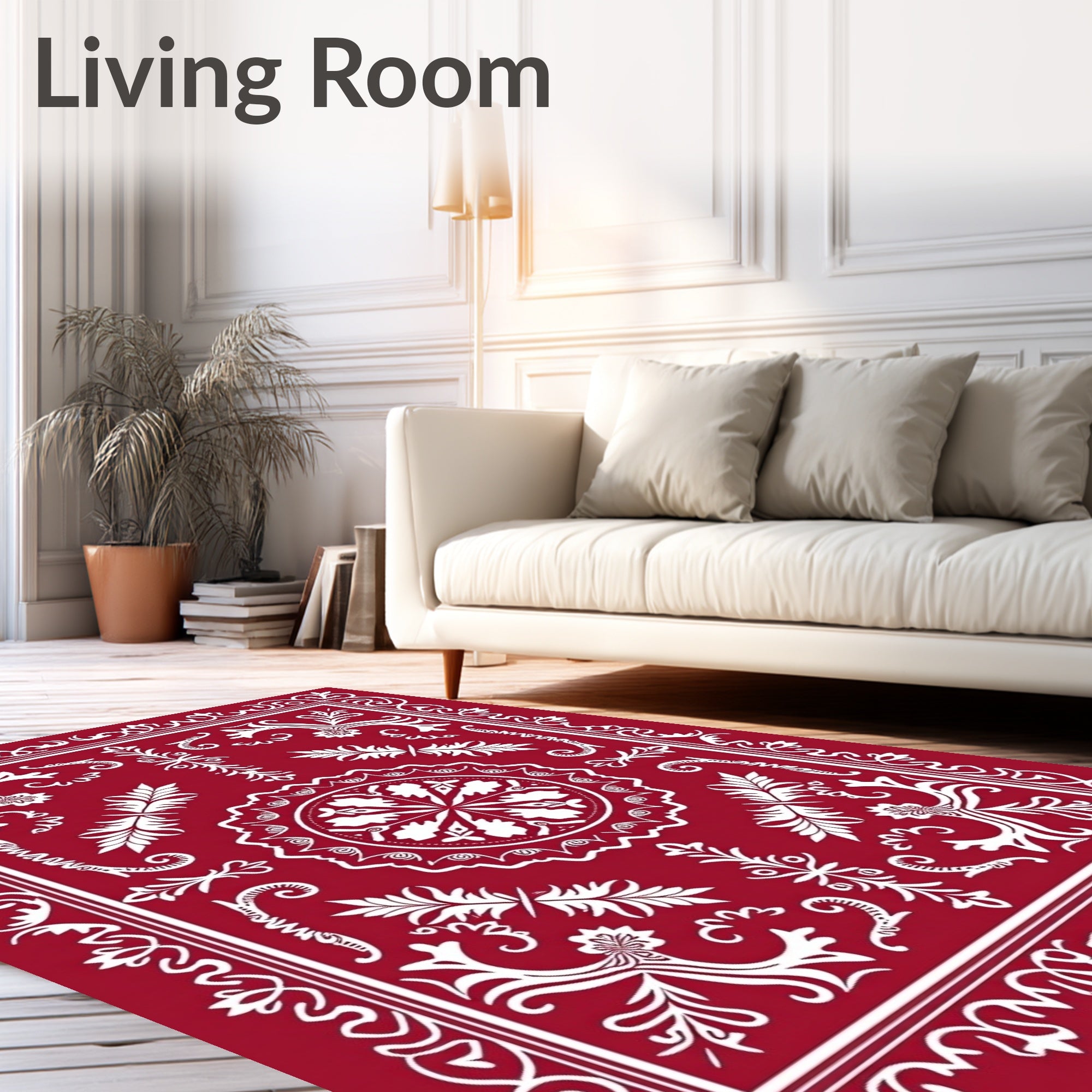 Classic Red Floral Ornate Border Design Rug