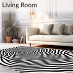 Black White Swirling Wave Pattern Rug