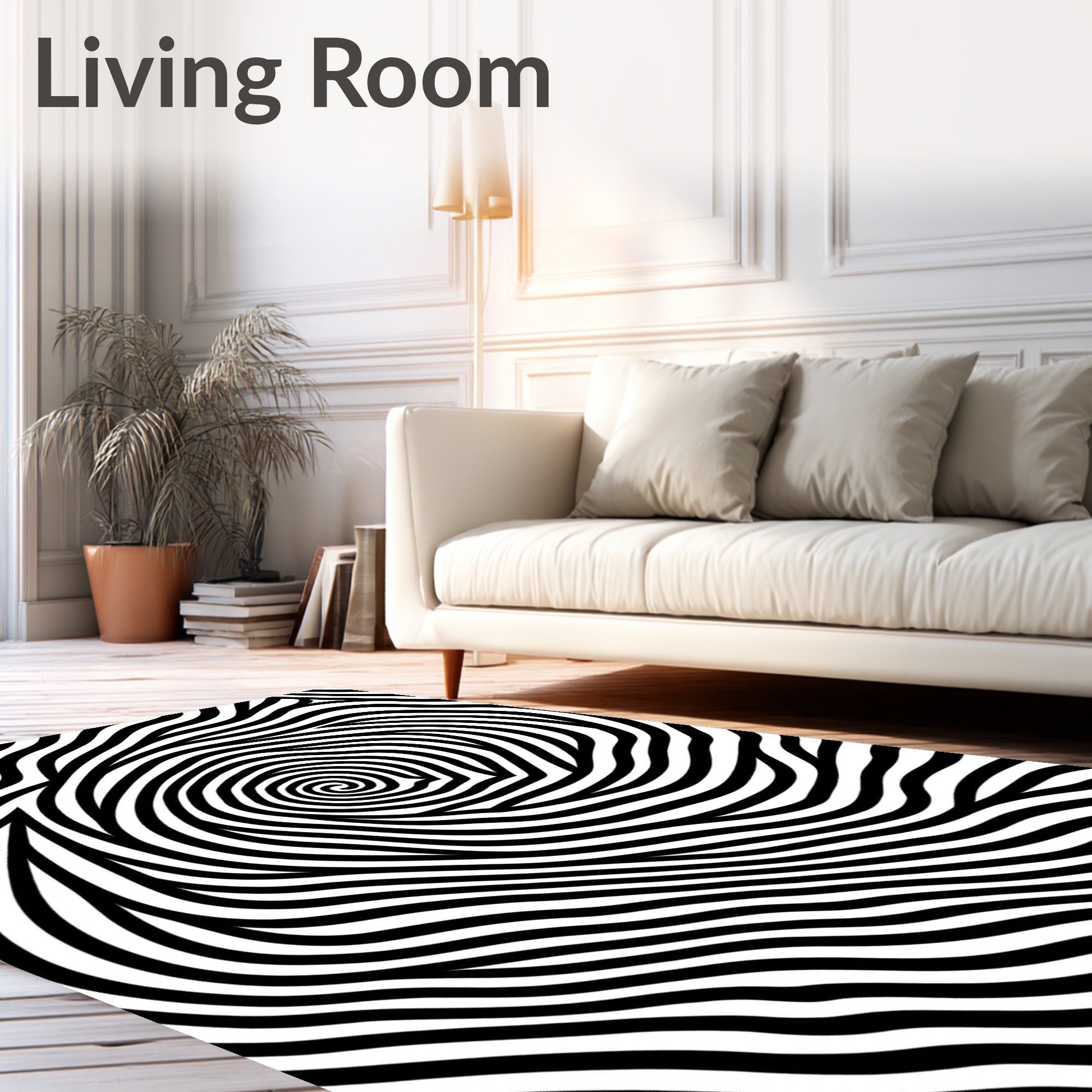 Black White Swirling Wave Pattern Rug