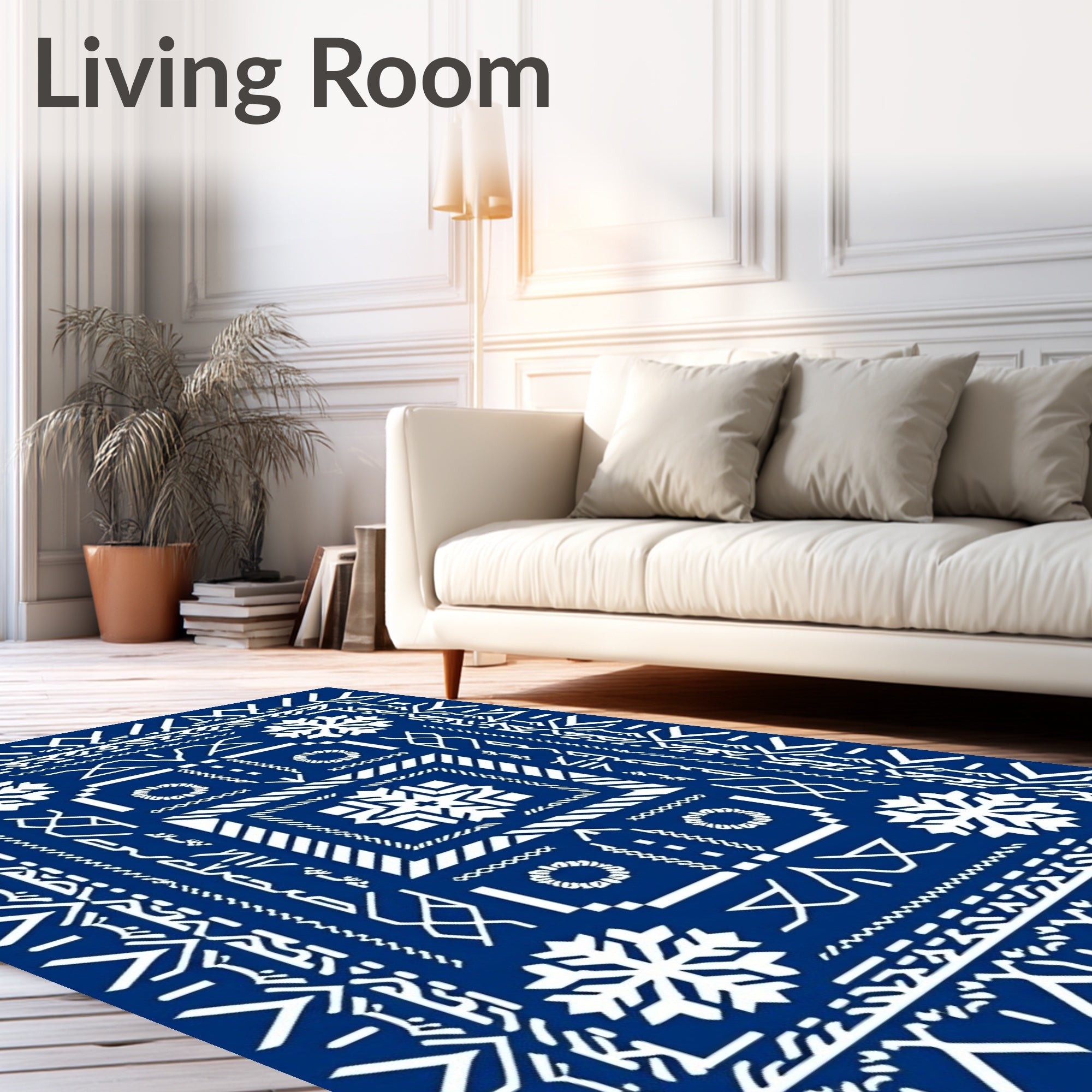 White Geometric Snowflake Pattern Rug