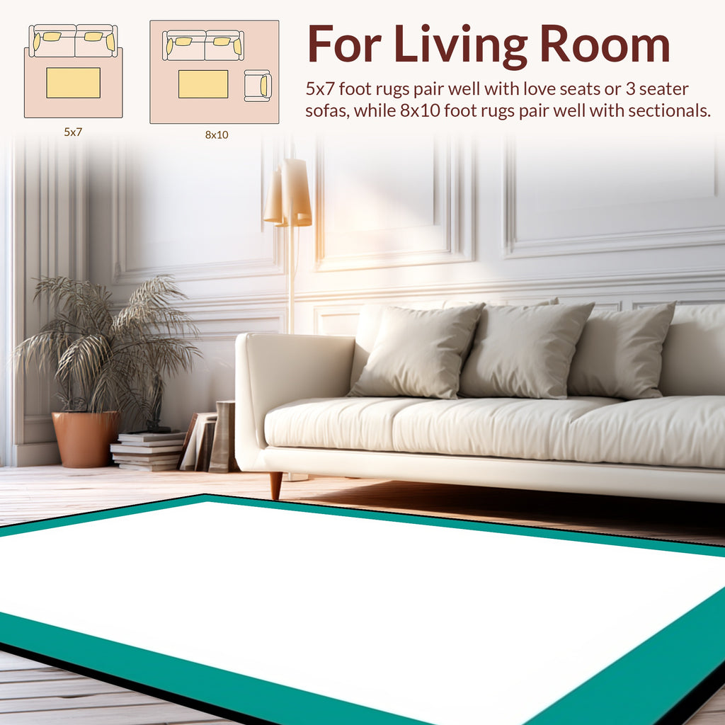 Bold Teal Bordered Square Design Rug