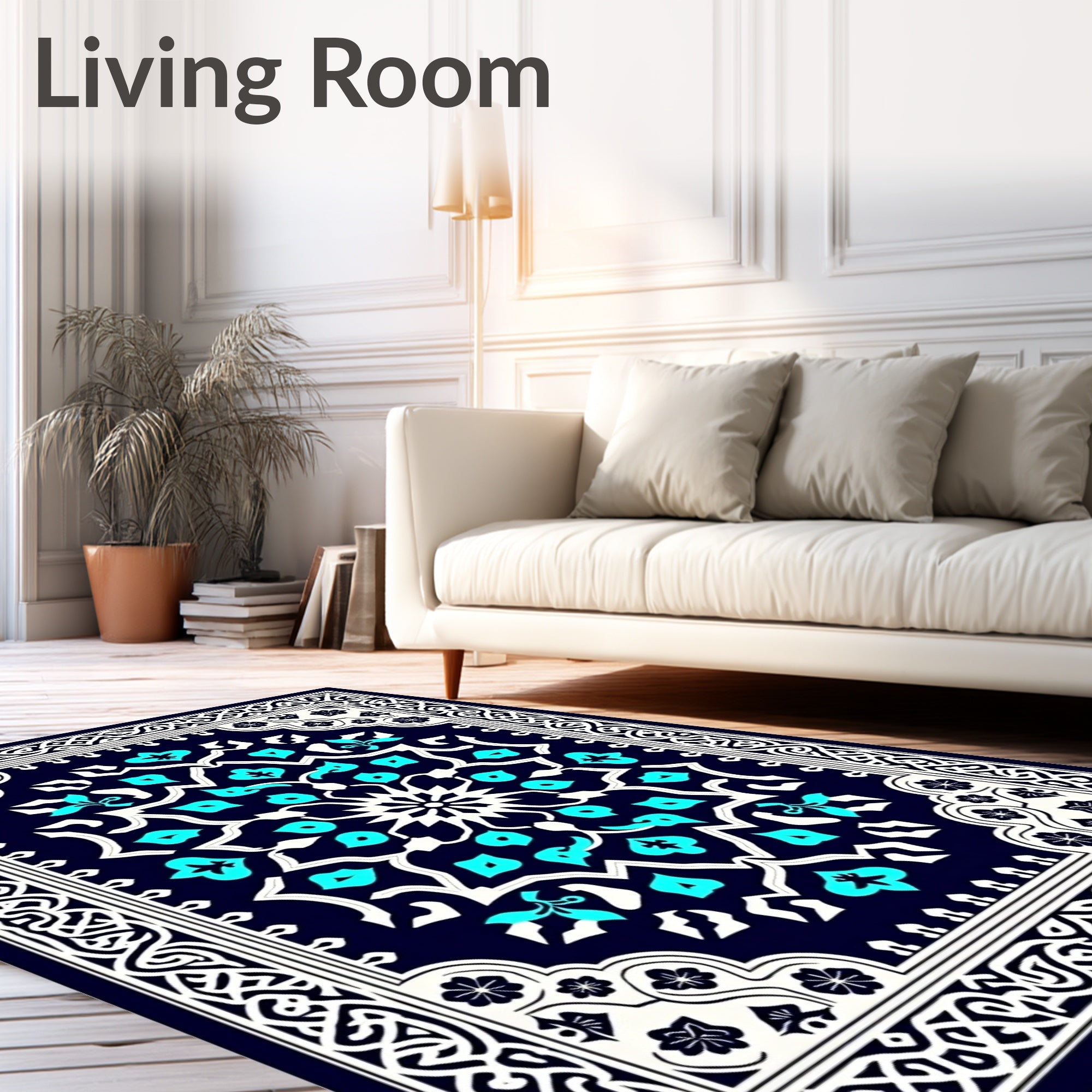 Intricate Turquoise Floral Mandala Pattern Rug