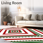 Red Green Diamond Geometric Design Rug