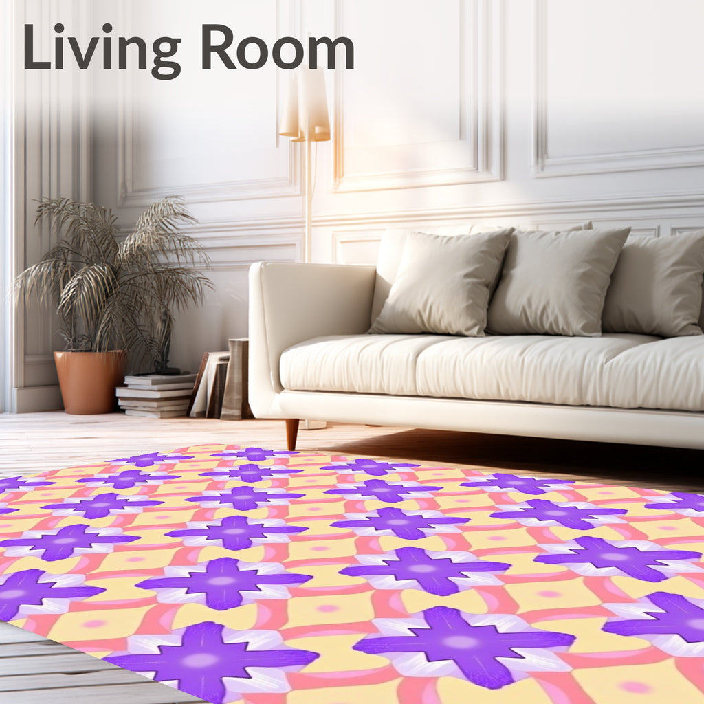 Pastel Geometric Flower Pattern Rug
