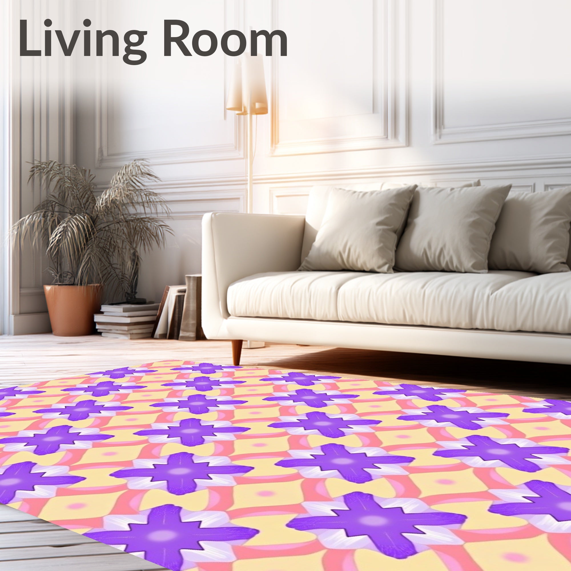 Pastel Geometric Flower Pattern Rug