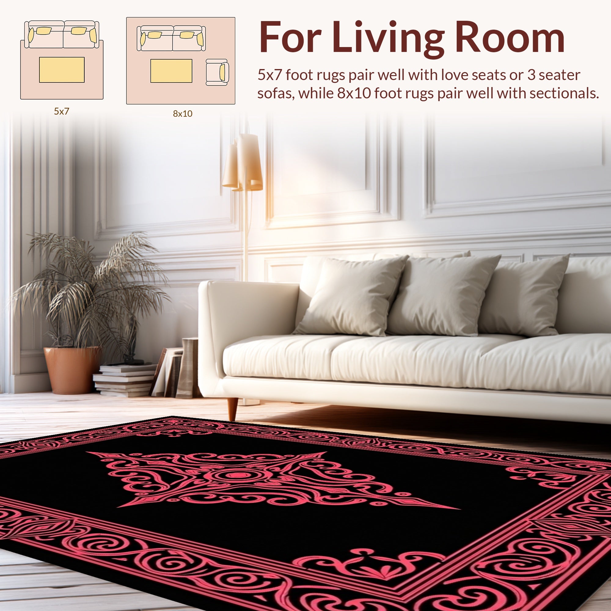 Ornate Pink Scrollwork Decorative Rug