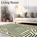 Minimalist Beige Green Maze Rug