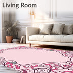 Ornate Pink Floral Scrollwork Design Rug