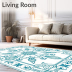 Teal Intricate Floral Sunburst Design Rug