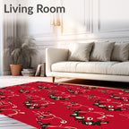 Festive Red Reindeer Holly Garland Pattern Rug
