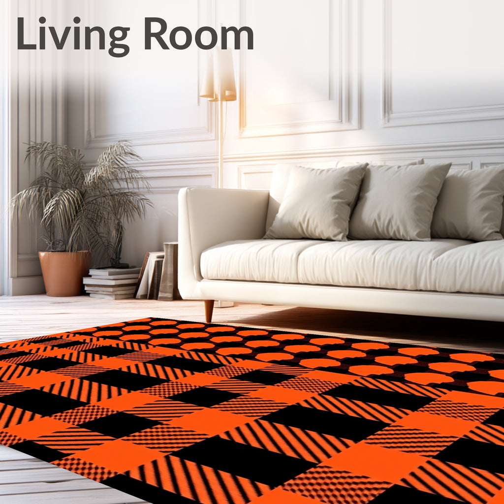 Orange and Black Plaid Dots Rug