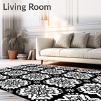 Black White Intricate Floral Pattern Rug