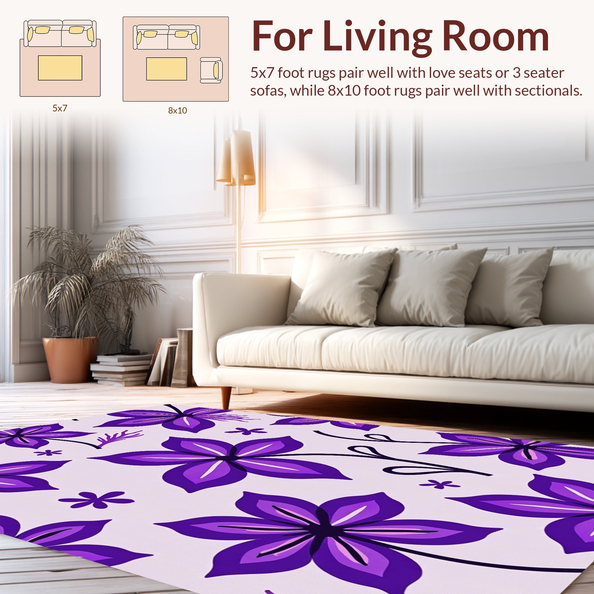 Bold Purple Floral Pattern Rug