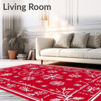 Red White Snowflake Pattern Rug