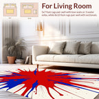 Red Blue Paint Splatter Abstract Rug