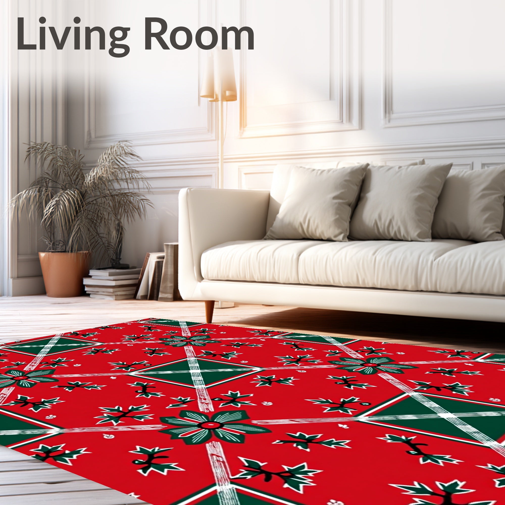 Red Green Floral Plaid Pattern Rug
