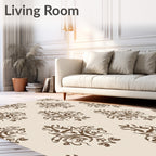 Ornate Damask Brown Classic Pattern Rug