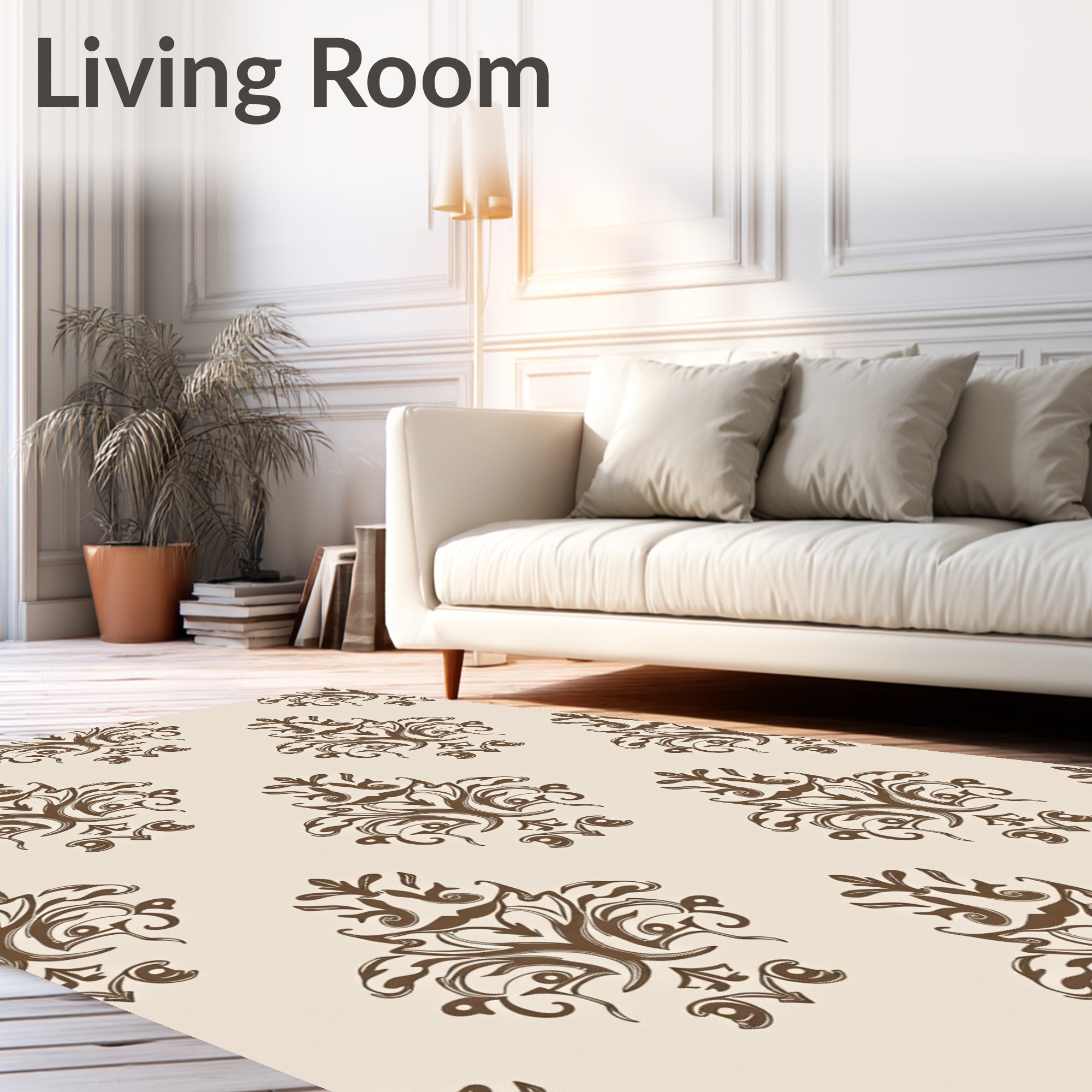 Ornate Damask Brown Classic Pattern Rug