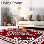 Ornate Red White Floral Medallion Rug