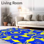 Bold Yellow And Blue Abstract Sunburst Face Rug