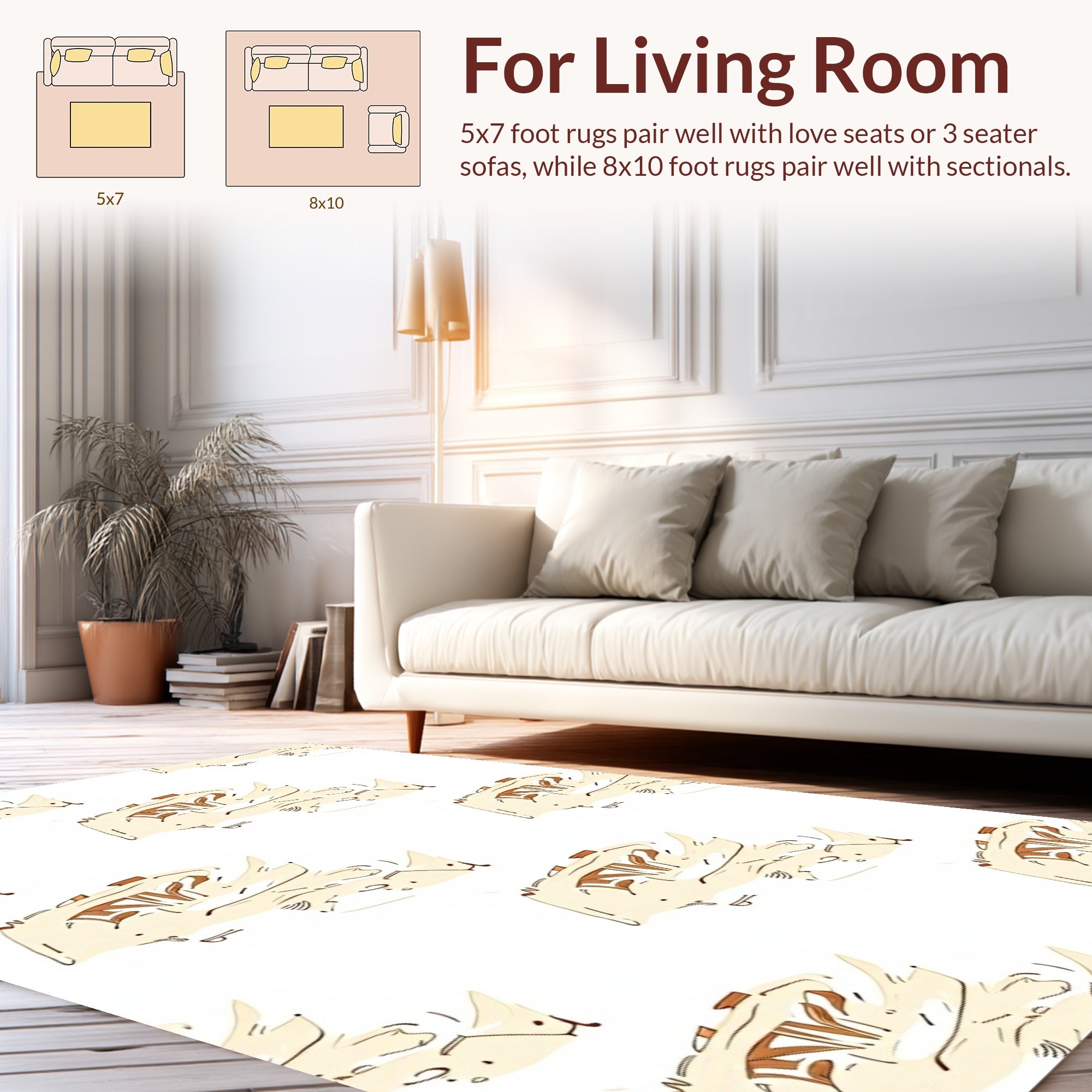 Cream and Brown Abstract Doodles Rug