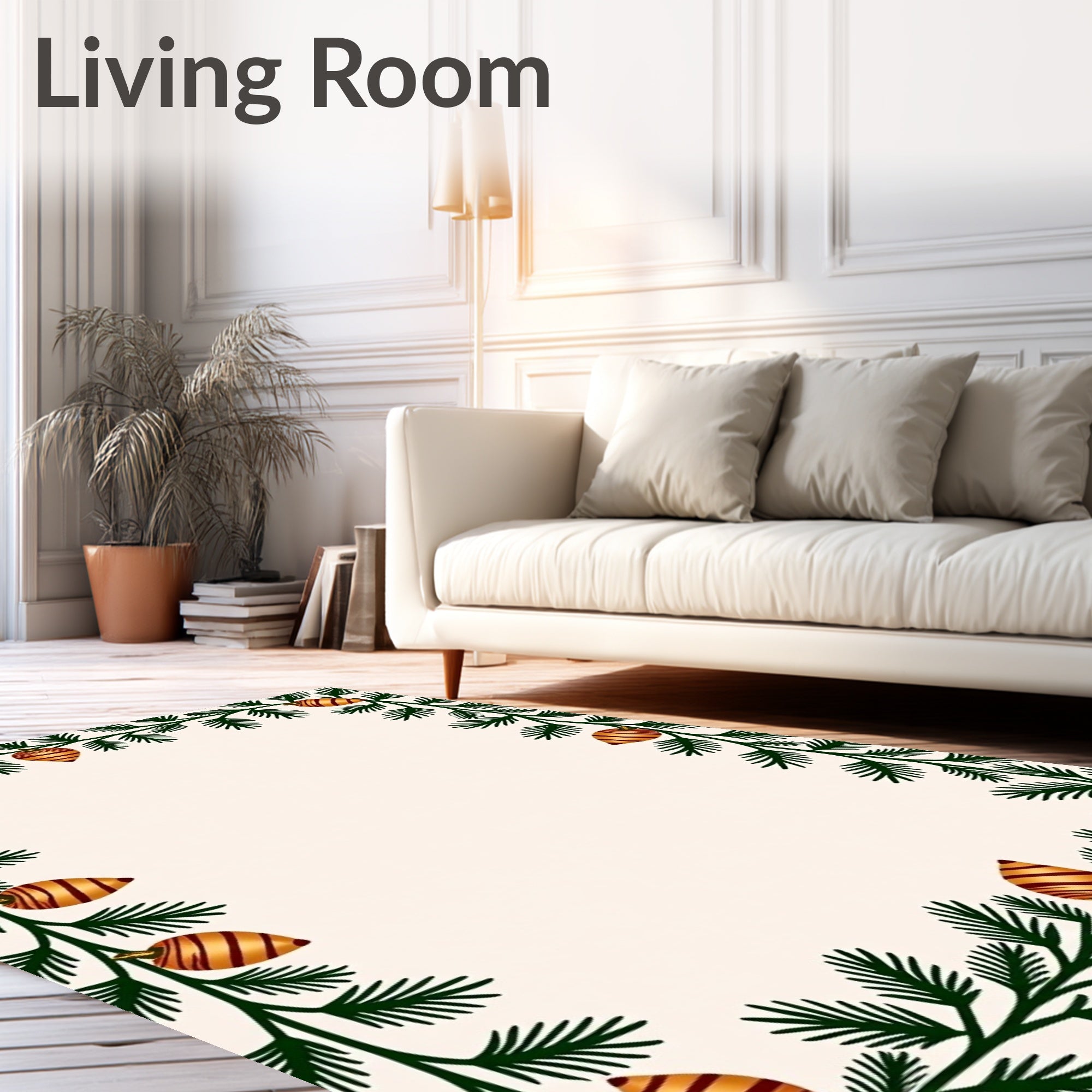 Green Pine Garland Golden Ornament Rug