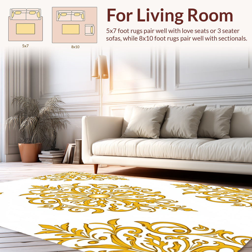 Opulent Golden Floral Damask Pattern Rug