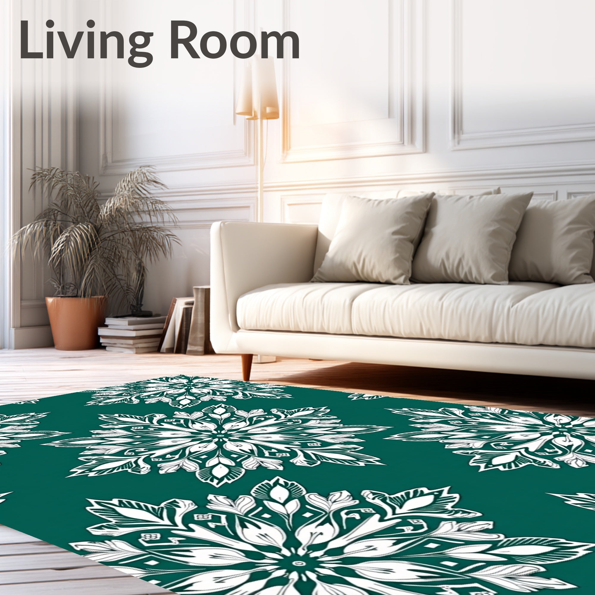 White Floral Medallion Pattern Rug