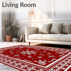 Red White Intricate Snowflake Pattern Rug