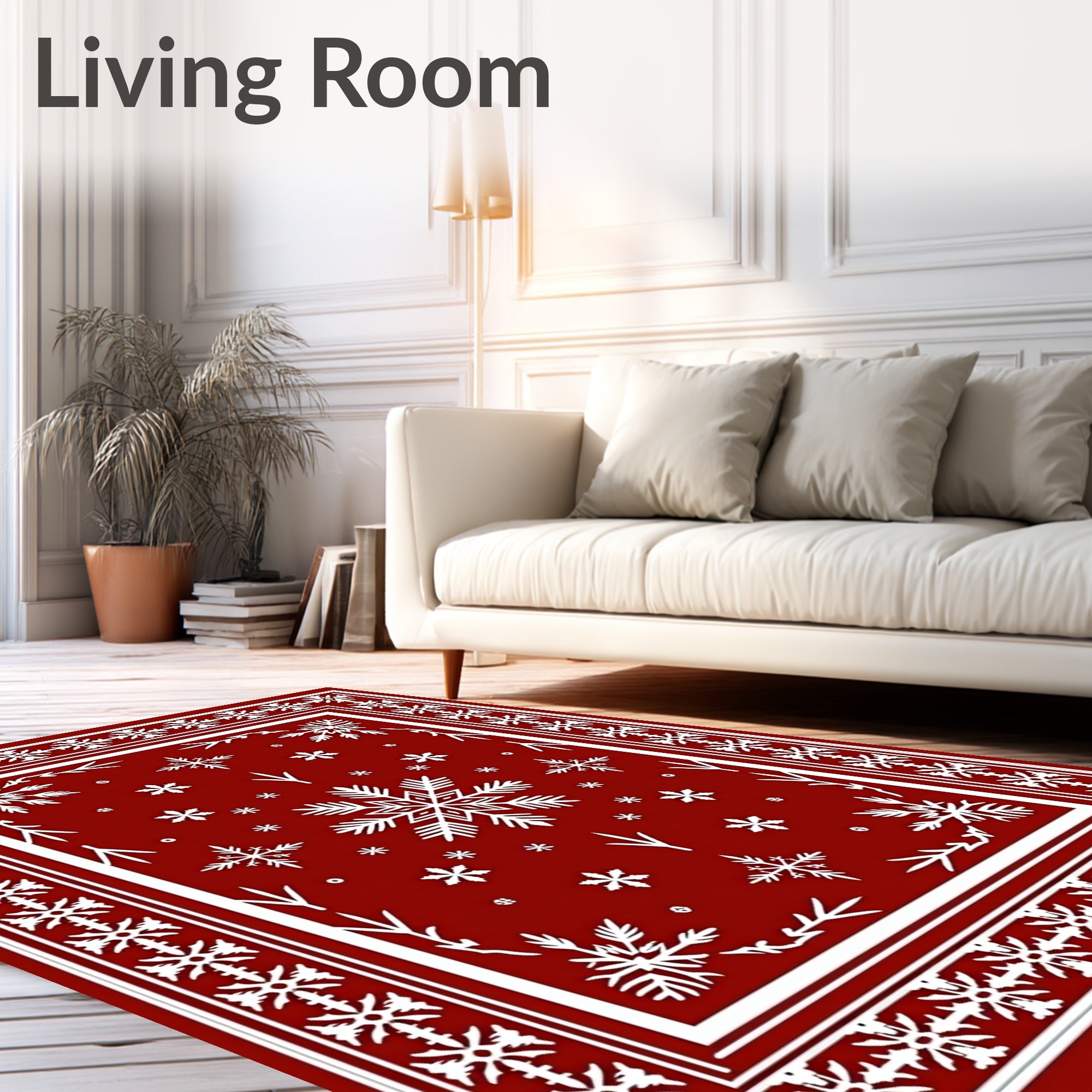 Red White Intricate Snowflake Pattern Rug