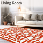 Red Orange Lattice Floral Pattern Rug