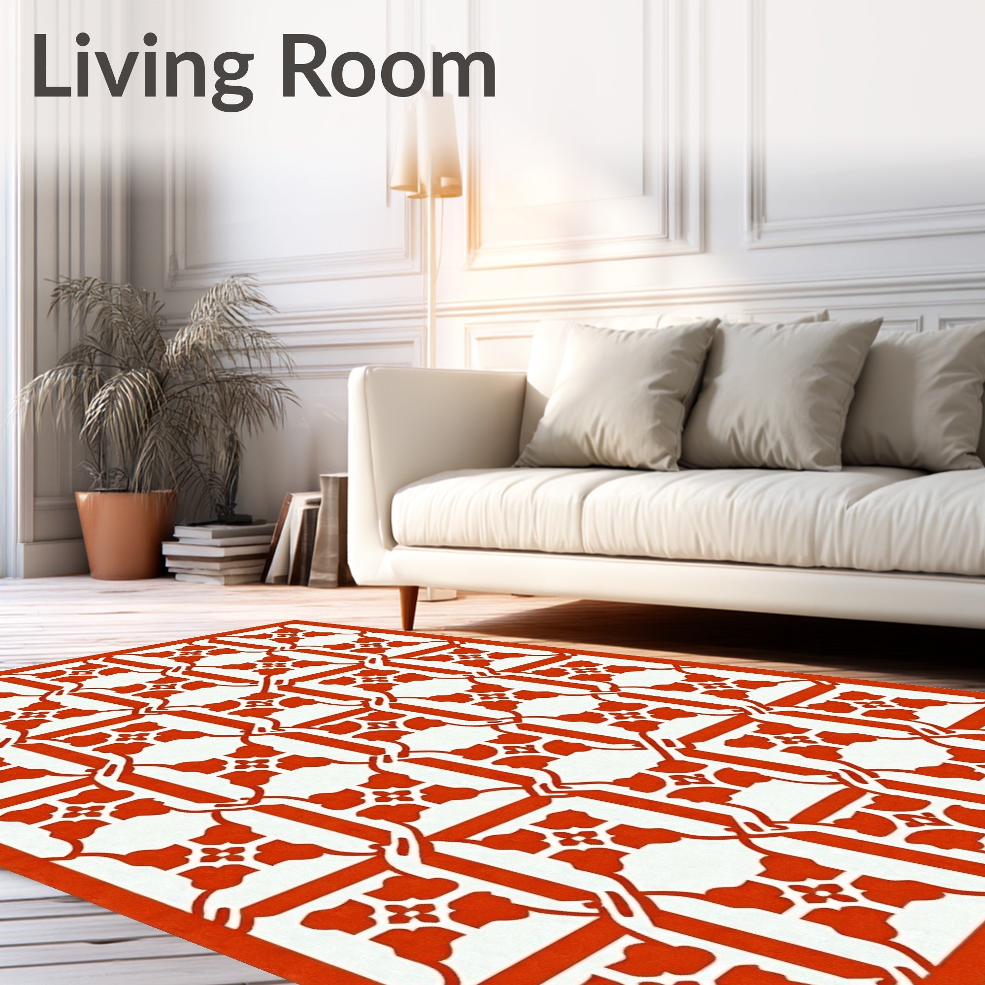 Red Orange Lattice Floral Pattern Rug