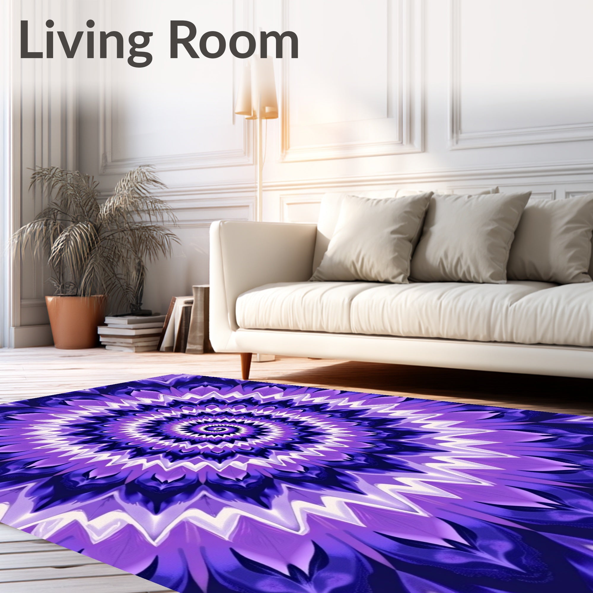 Vibrant Violet Psychedelic Floral Design Rug