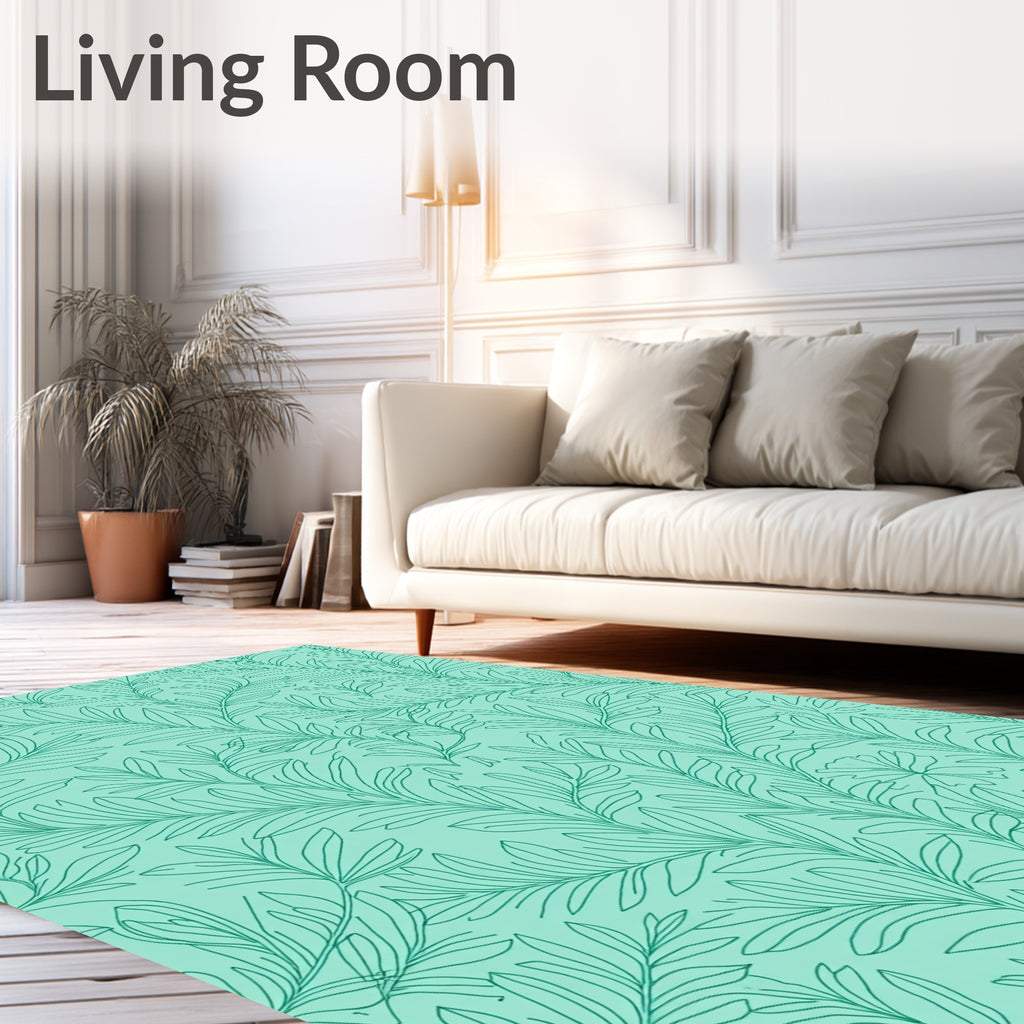 Teal Foliage Contour Art Rug