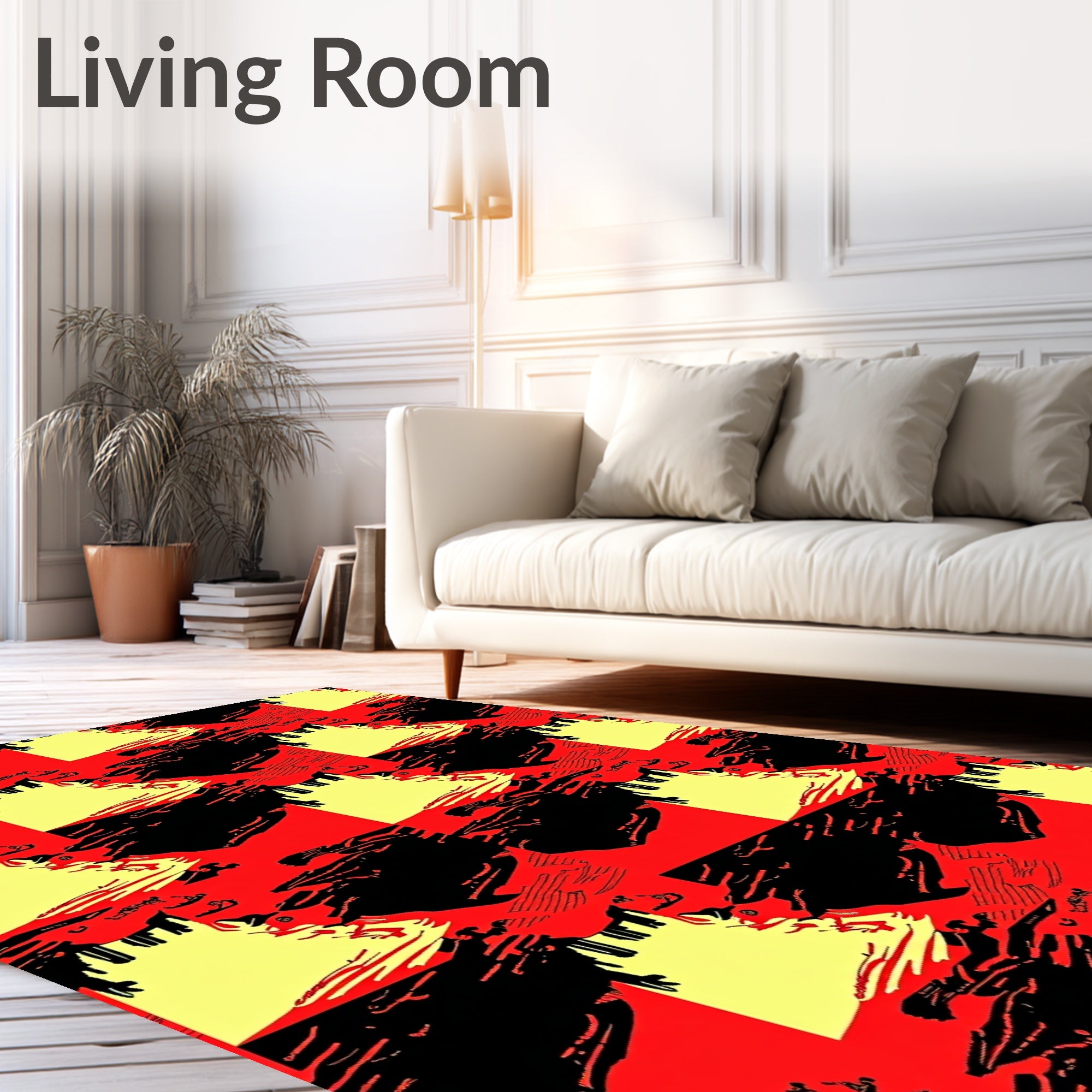 Bold Red Yellow Black Abstract Pattern Rug