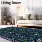 Dark Blue Botanical Print Butterfly Rug