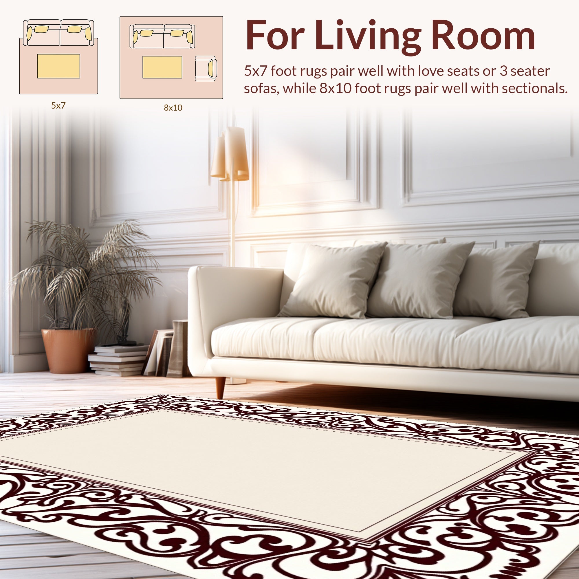Ornate Baroque Scrollwork Border Design Rug