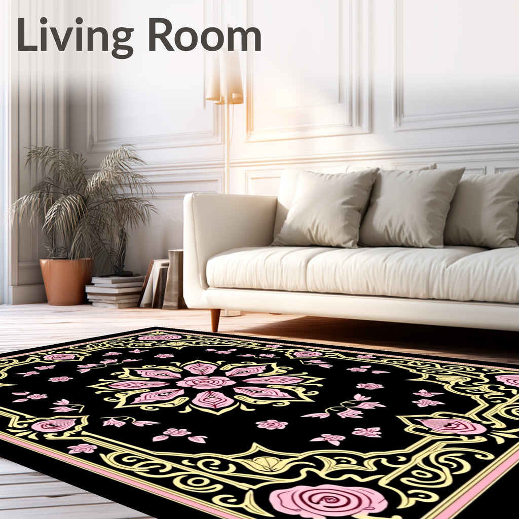 Pink Floral Medallion with Scrollwork Border Rug