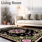 Pink Floral Medallion with Scrollwork Border Rug